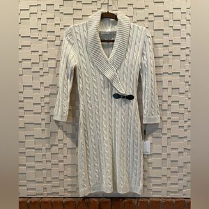 Calvin Klein Cream Ribbed Long Sleeve Dress